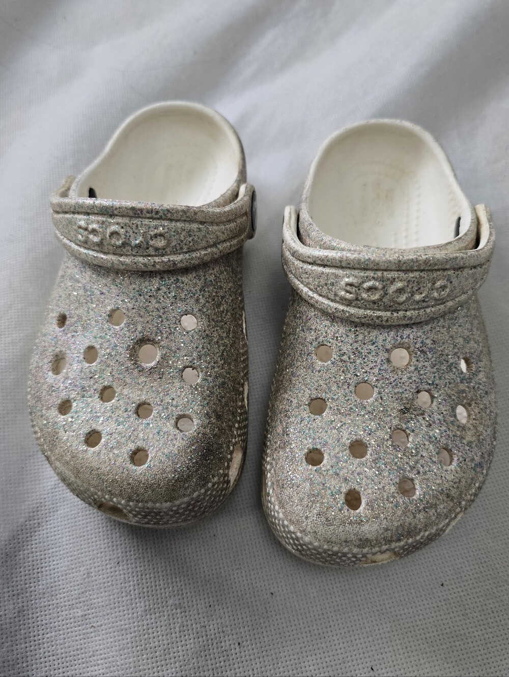 Crocs Kids Glitter Clogs - Sparkle Cream Size 11